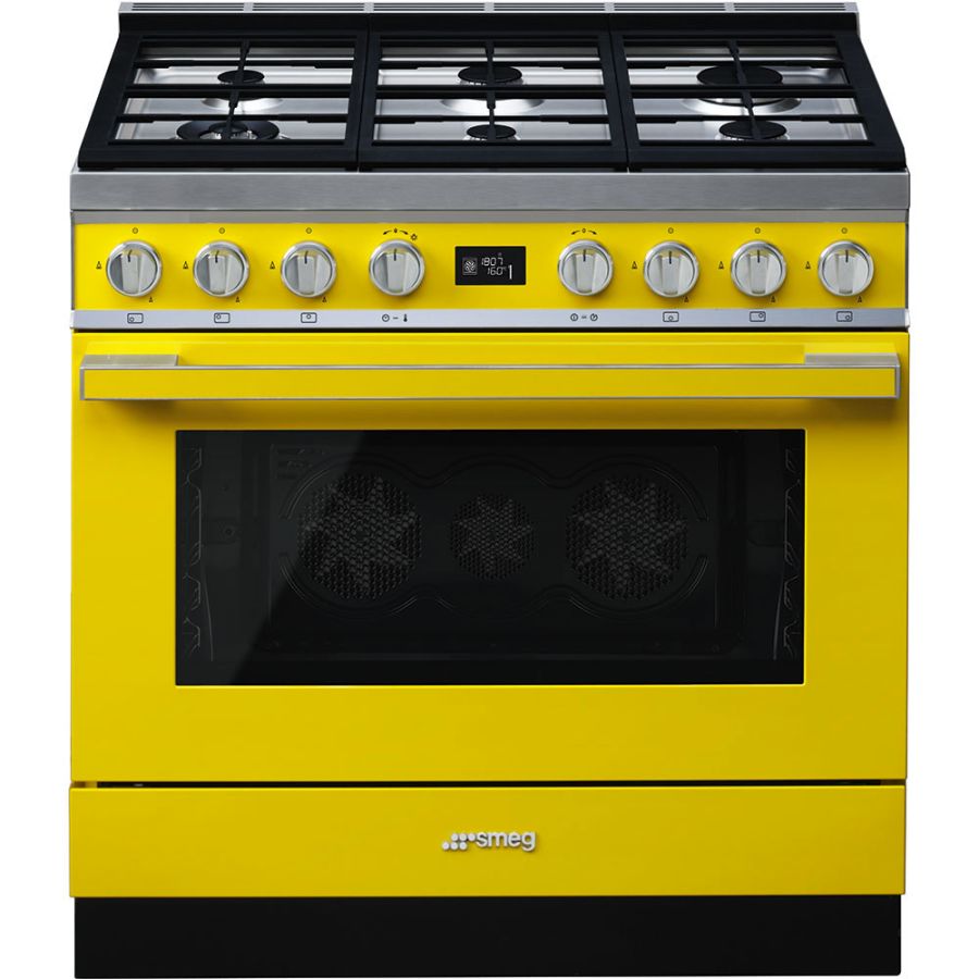 Smeg 90cm Portofino Dual Fuel Range Cooker Yellow CPF9GPYW Range