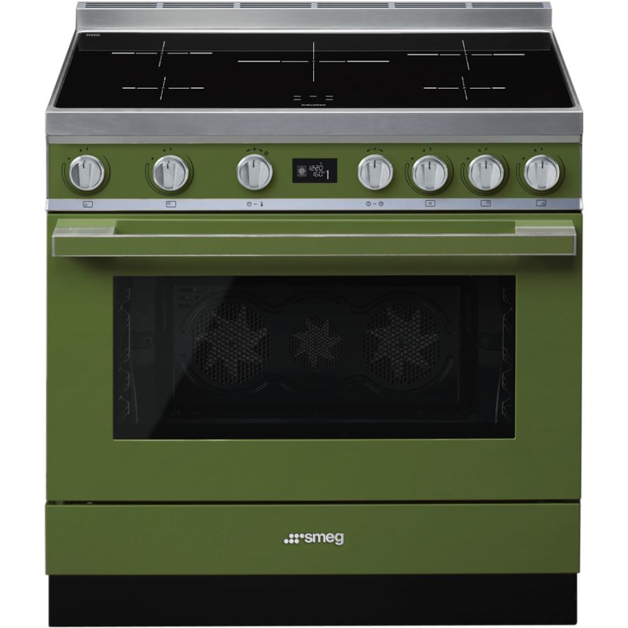 Smeg 90cm Portofino Electric Range Cooker Olive Green CPF9IPOG