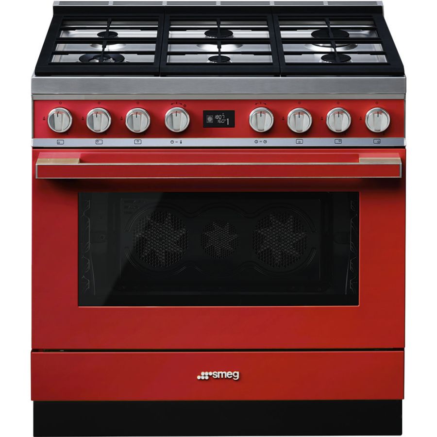 Smeg 90cm Portofino Dual Fuel Range Cooker Red CPF9GPR Range