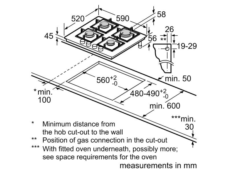 Bosch Series 6, PPP6A6B90 Gas hob, 60 cm, Tempered glass, Black