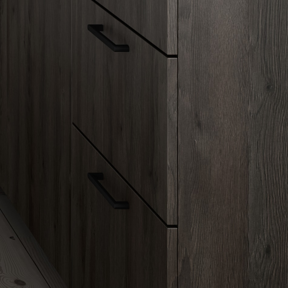 Dark wood kitchen cabinets with black handles. Mood | HTH