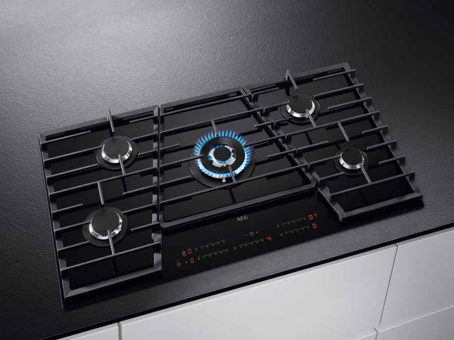 AEG Builtin 90cm TouchSure Gas on Glass Hob HVB95450IB Venting Hobs