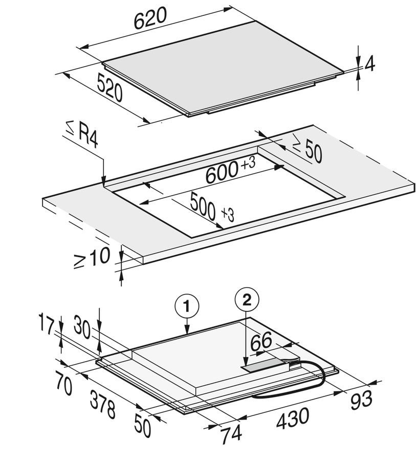 Miele 62cm 4 Zone Induction Hob With PowerFlex & Wifi Connect Venting Hobs